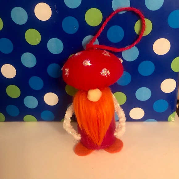 Gnome Ornament (Magenta with Orange Beard) hand-sewn - Picture 3 of 8